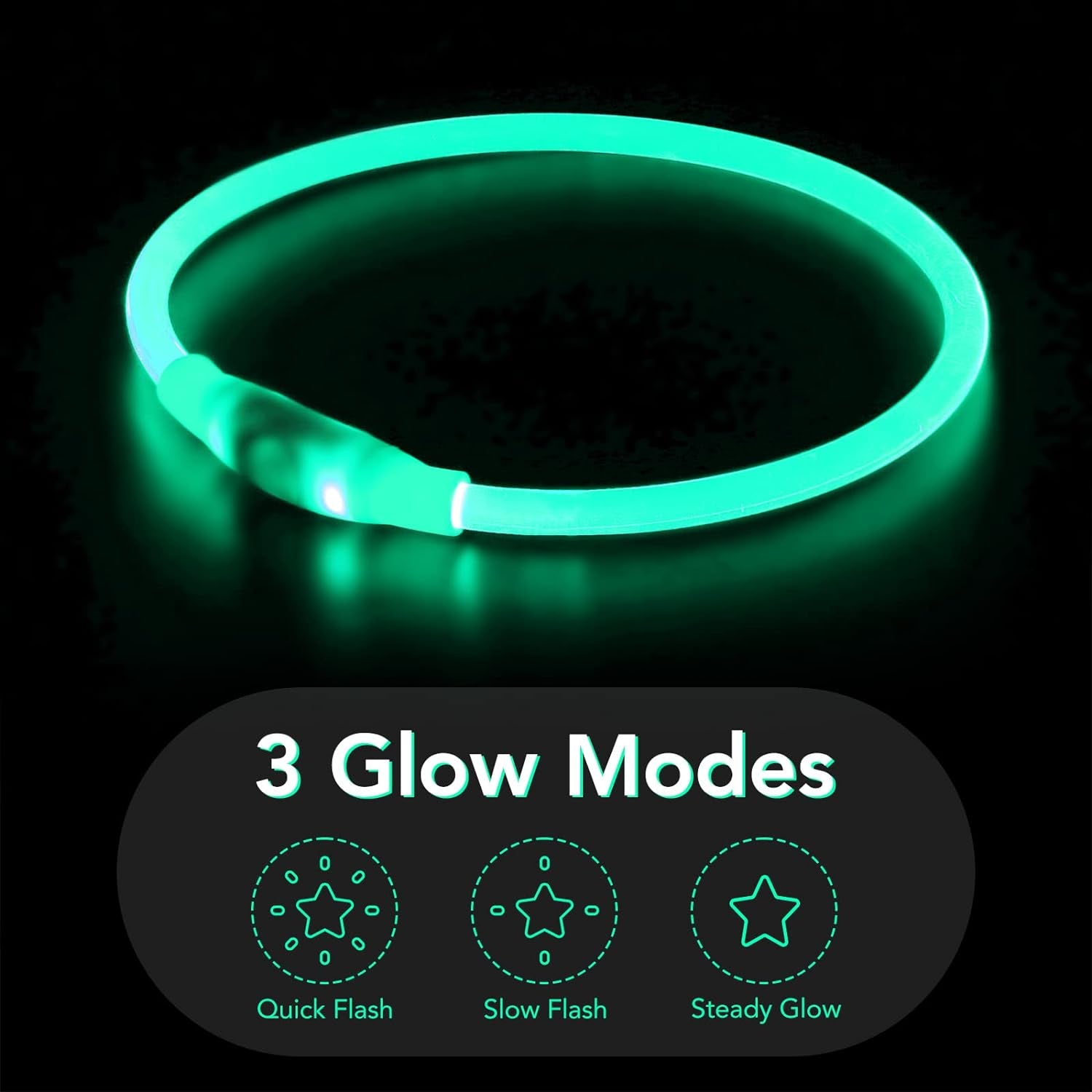 LED Dog Collar - Rechargeable TPU Glow Safety Collar for Dogs of All Sizes (Cyan)