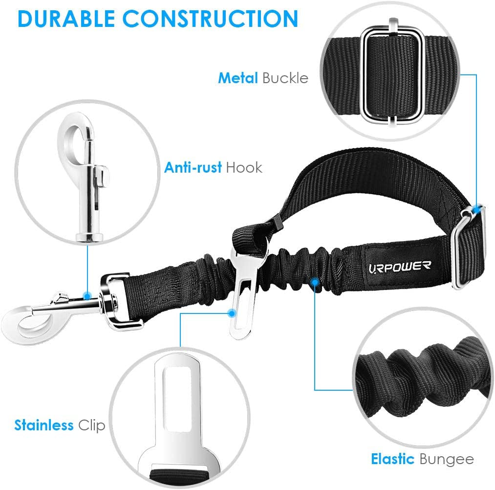 2-Pack Adjustable Dog Seat Belt with Retractable Harness and Elastic Bungee Buffer, Heavy-Duty 360-Degree Swivel Design for Pet Safety
