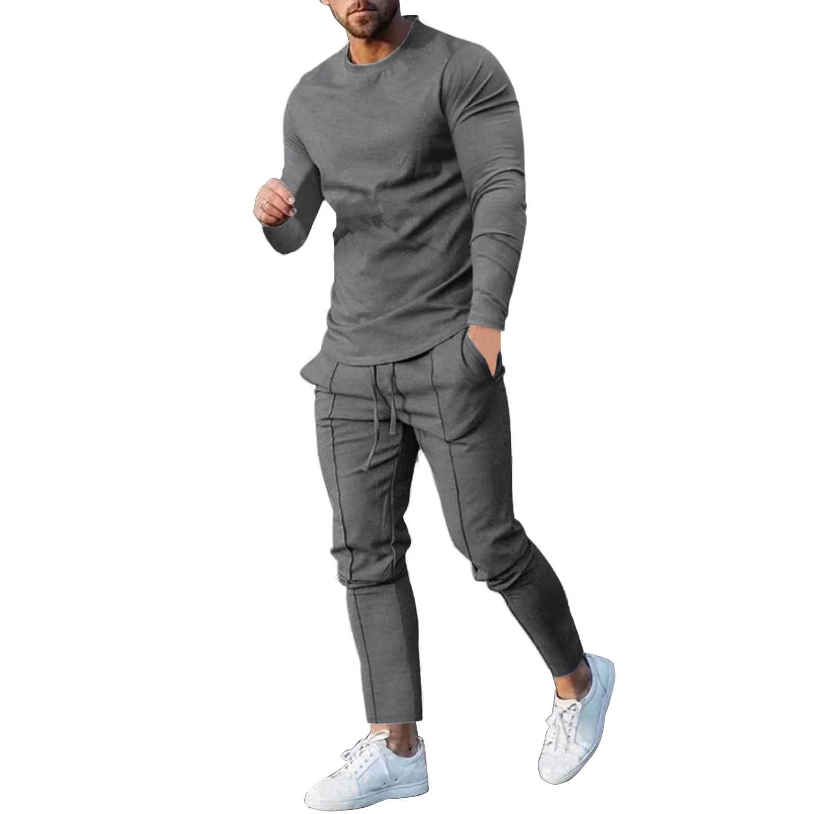 Men's Athletic Tracksuit Set – Fitted T-Shirt & Jogger Pants Two-Piece Sportswear