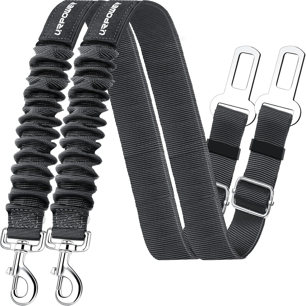 2-Pack Adjustable Dog Seat Belt with Retractable Harness and Elastic Bungee Buffer, Heavy-Duty 360-Degree Swivel Design for Pet Safety