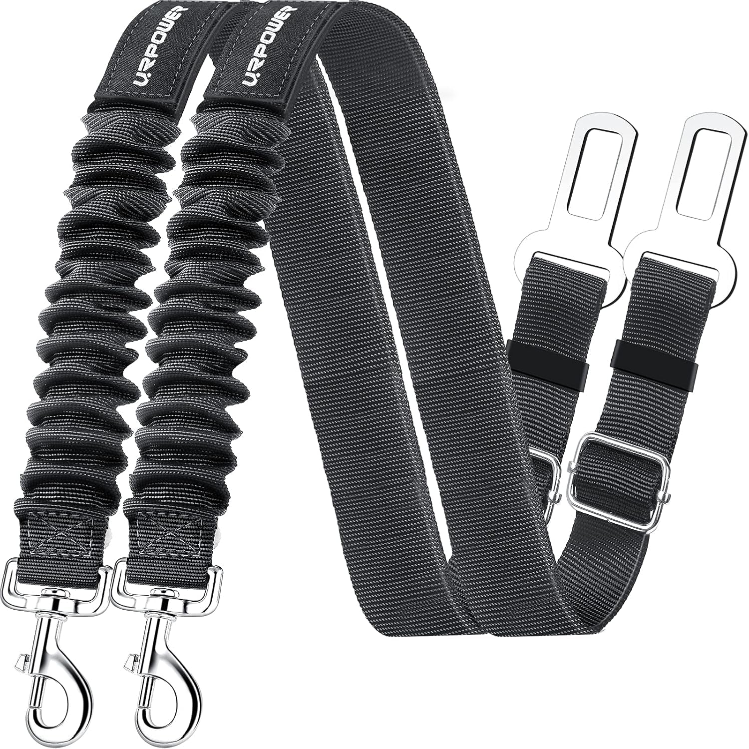 2-Pack Adjustable Dog Seat Belt with Retractable Harness and Elastic Bungee Buffer, Heavy-Duty 360-Degree Swivel Design for Pet Safety