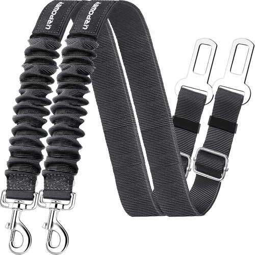 2-Pack Adjustable Dog Seat Belt with Retractable Harness and Elastic Bungee Buffer, Heavy-Duty 360-Degree Swivel Design for Pet Safety