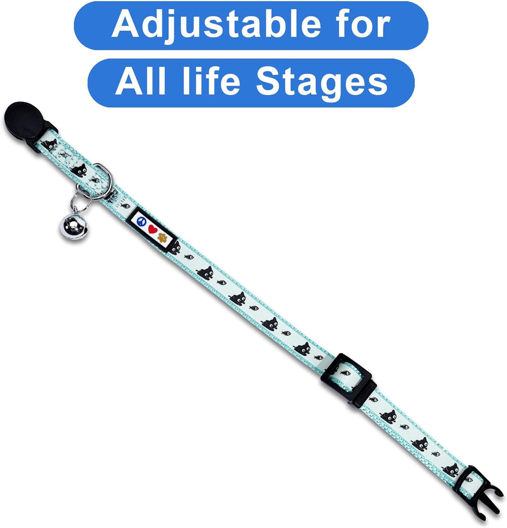 Premium Glow-in-the-Dark Cat & Dog Collar – Adjustable Reflective Design with Safety Breakaway Buckle and Bell, Teal