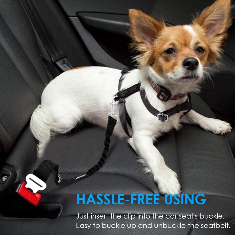 2-Pack Adjustable Dog Seat Belt with Retractable Harness and Elastic Bungee Buffer, Heavy-Duty 360-Degree Swivel Design for Pet Safety